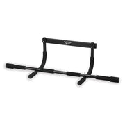 Reebok front view of pull-up bar showing sturdy steel frame and benefits of compact design