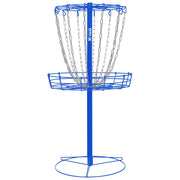 Remix Disc Golf front view showing royal blue basket and clear target benefit