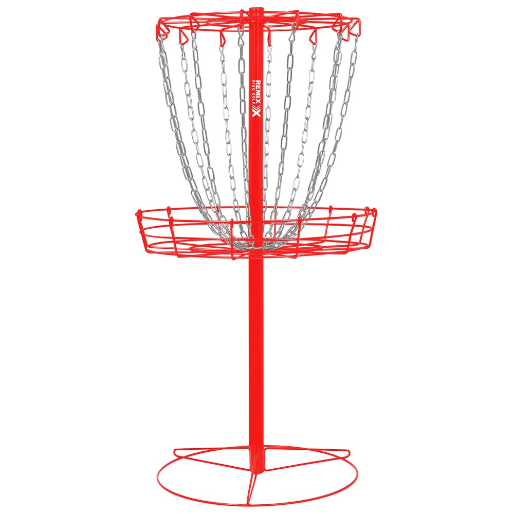 Remix Disc Golf front view of red single chain basket showing target and visibility benefit