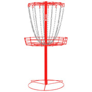 Remix Disc Golf front view of red single chain basket showing target and visibility benefit