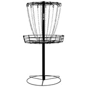 Remix Disc Golf front view of black practice basket showing full target and rim benefit