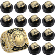 Remuuly front view of gold champion ring showing basketball motif and bold finish