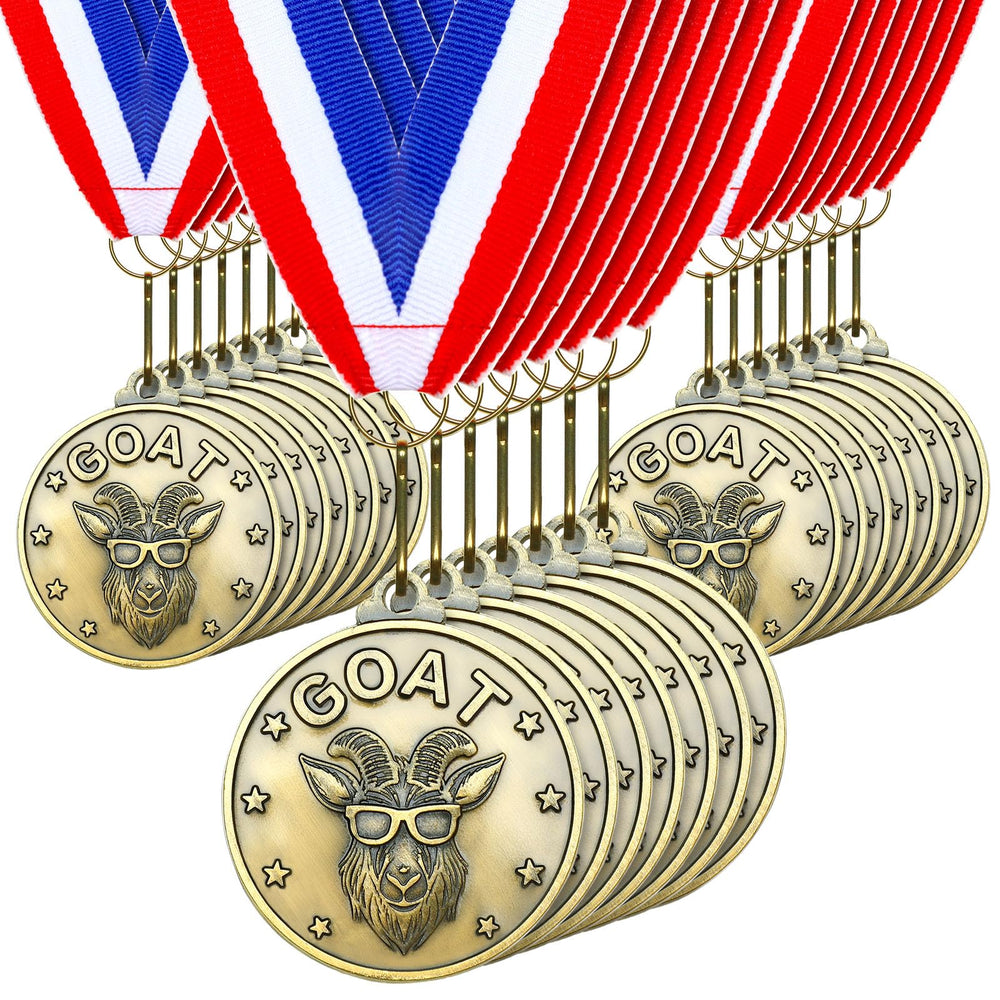 Remuuly front view of 30 goat medals showing bulk packaging and convenience