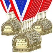 Remuuly front view gold medal showing cake motif and party-ready finish