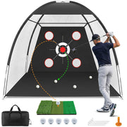 Reonite front view golf net showing target zones and durable frame for accurate practice