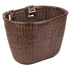 Retrospec front view of oval cane basket showing roomy opening and vintage look