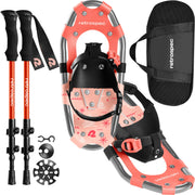 Retrospec Drifter front packaging showing complete kids snowshoe kit and convenience