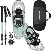 Retrospec Drifter front view showing complete snowshoe set and frame benefit stability