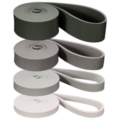 Retrospec front view of the four-band set showing color-coded resistance and portability benefit