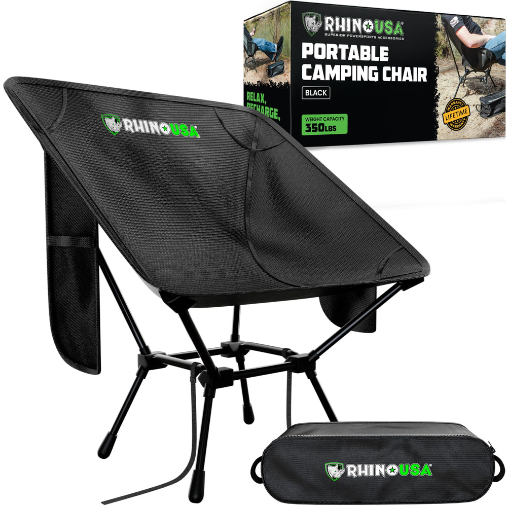 Rhino USA front view folded chair showing compact portability and reliable support