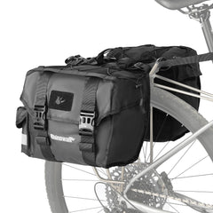 Rhinowalk front view of pannier showing waterproof flip-top and structure for dry storage