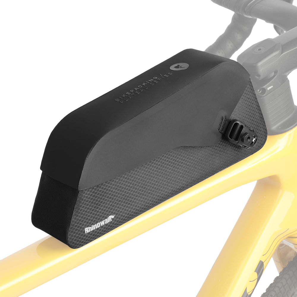 Rhinowalk front view of slim top tube bag showing sleek profile and easy access