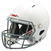 Riddell Victor youth helmet front view showing clean white shell and vinyl front cover for team presentation