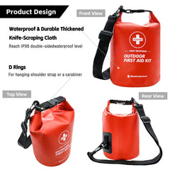 RIGRIG first aid kit contents laid out with bandages and tools for quick identification and readiness