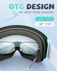RIOROO goggles worn over prescription glasses illustrating OTG fit and comfort