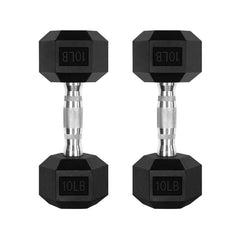 RitFit front view showing pair of 10 lb hex dumbbells for compact workouts