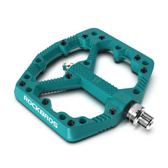 ROCKBROS front view of blue platform pedals showing wide support and visual appeal