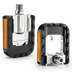 ROCKBROS front view of pedals showing sturdy aluminum platform and finish