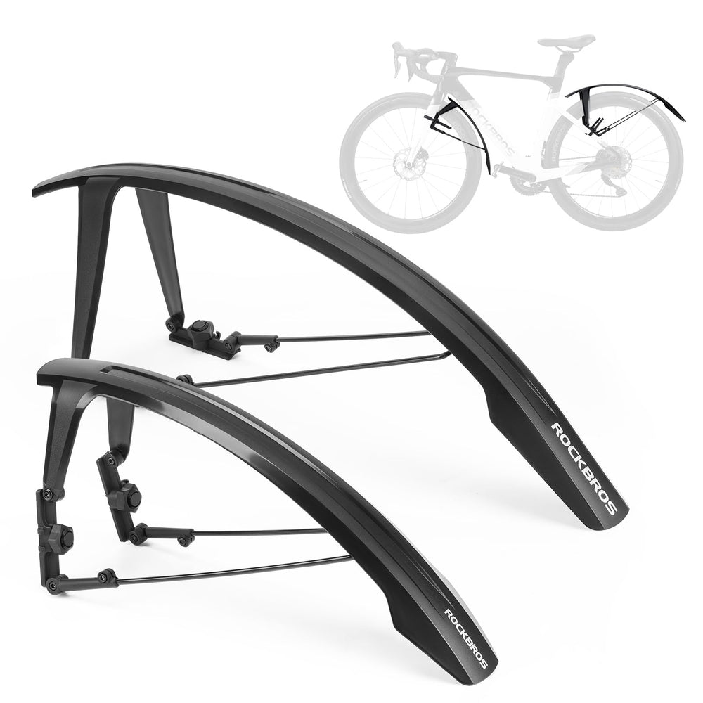 ROCKBROS front and rear fenders shown mounted, preventing spray