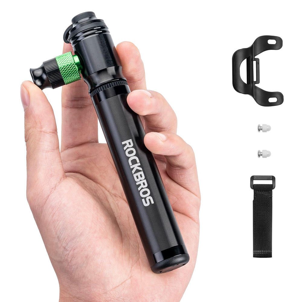 ROCKBROS mini pump front view showing compact design and mounting benefit