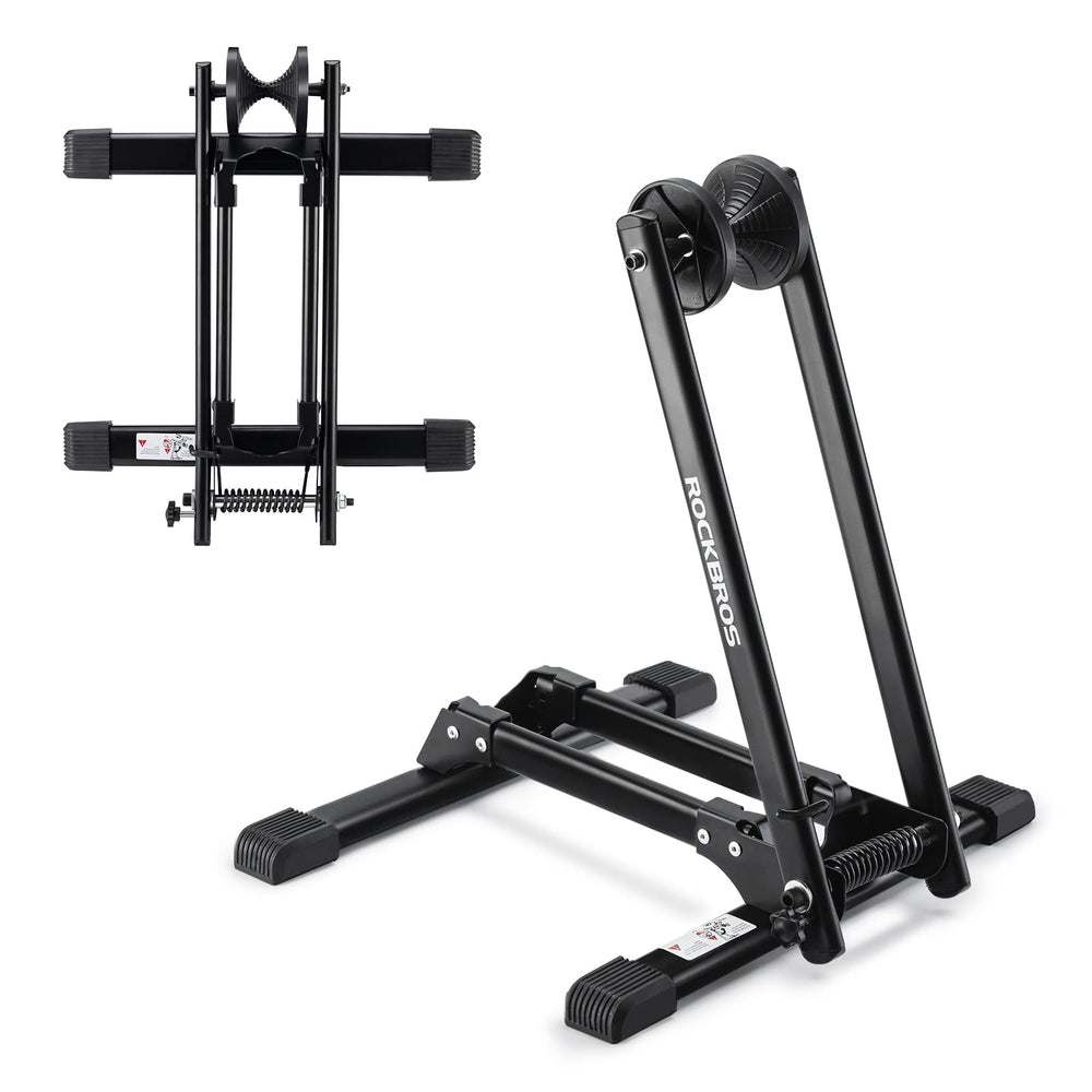 ROCKBROS front view showing stable wide base and wheel slot for secure storage