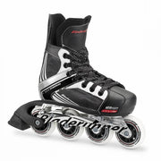 Rollerblade Bladerunner Dynamo Jr front view showing compact hockey-style fit and durable shell
