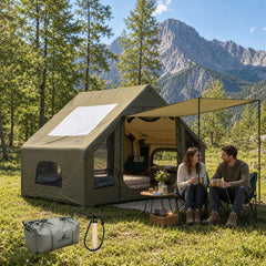 Romantic Camp front exterior showing tent shape and quick shelter benefit
