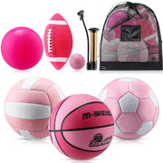 RoundFunny front display of pink multi-sport set showing all included balls and bag, great for gifting