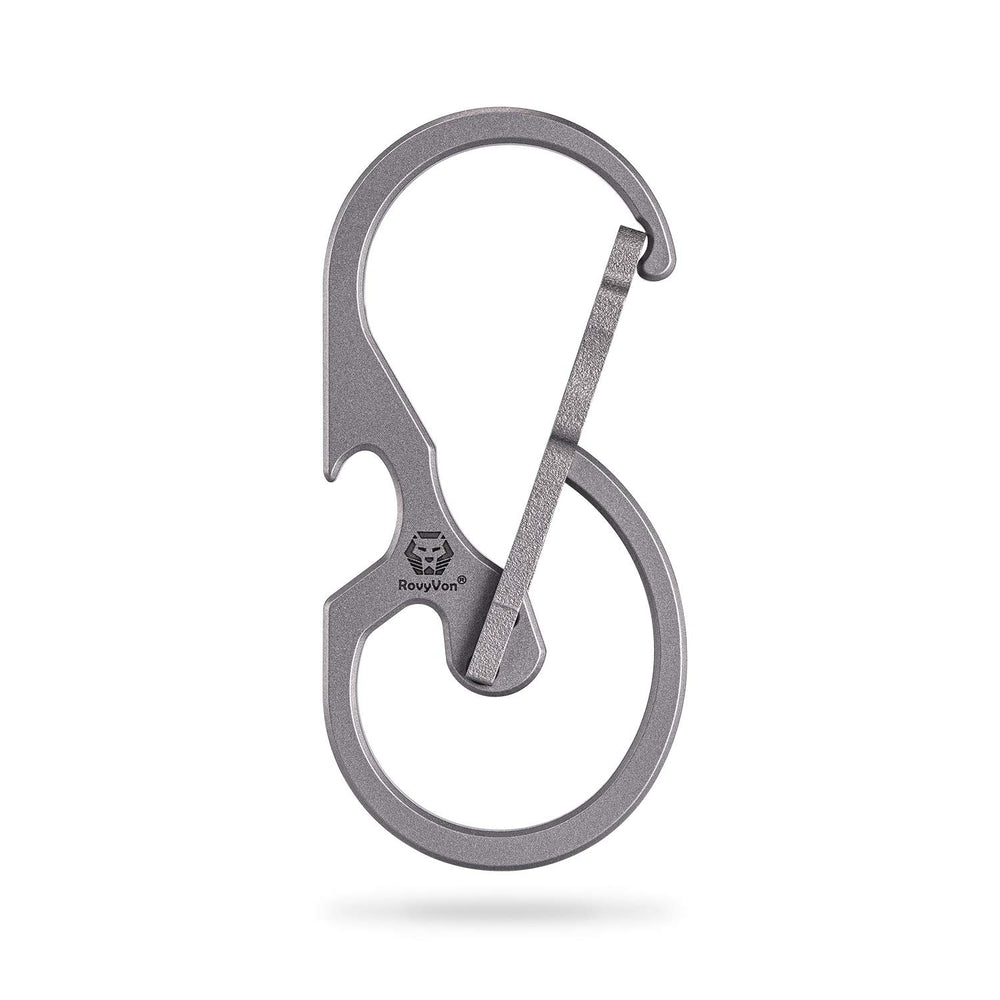 RovyVon U8 front view showing compact titanium carabiner and figure‑8 shape for organized carry