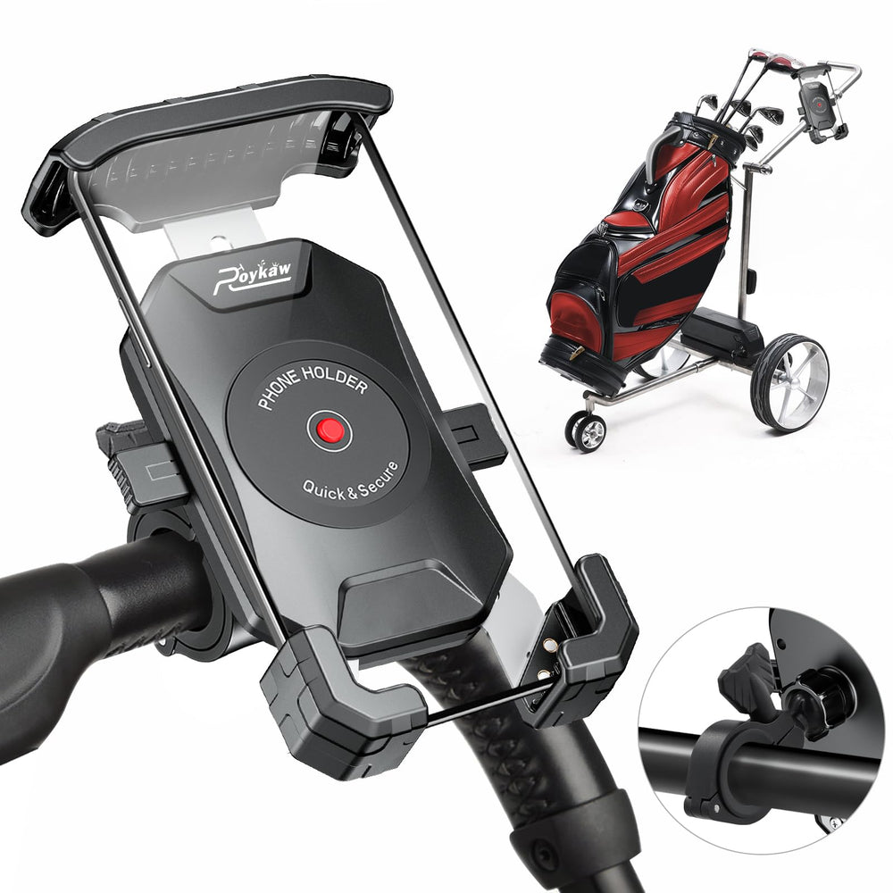 Roykaw front view mounted on push cart showing secure hold