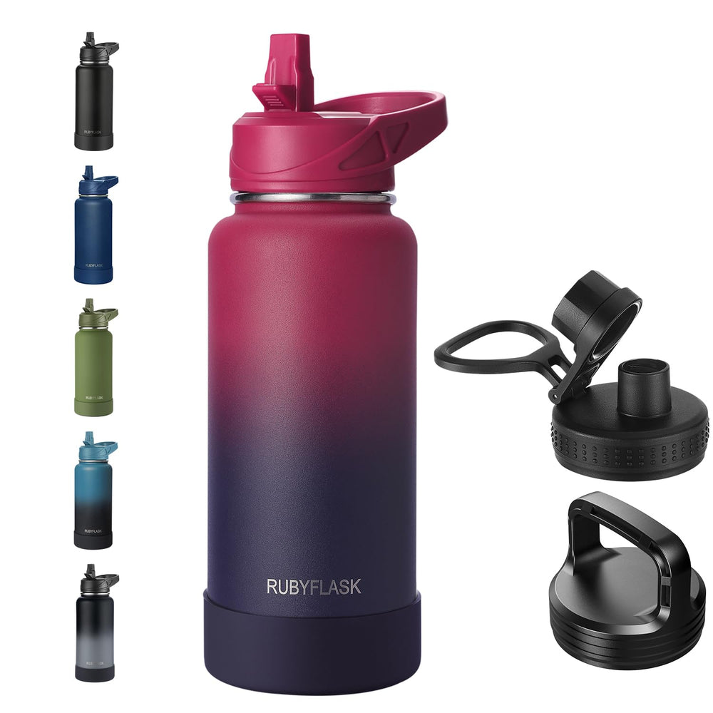 RUBYFLASK front view showing 32 oz bottle and sleek finish for durable hydration