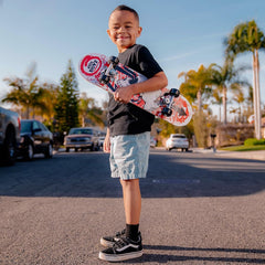 Rude Boyz deck close-up highlighting graphic and grip that appeals to kids
