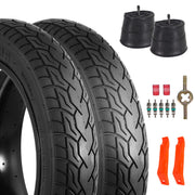 RUHUO front-facing pack showing two folded 20x4.0 tires and tubes, ready-to-store benefit