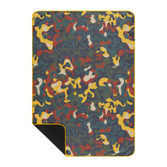 Rumpl everywhere mat front view showing full rustic abstraction print and picnic use benefit