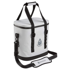 Såk Gear front view of cooler bag showing compact light grey design and portability benefit