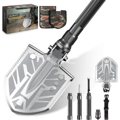 Sahara Sailor folded shovel front view showing compact portability and organized bag