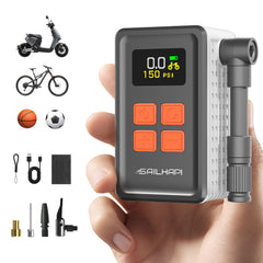 SAILHAPI front view showing compact pump and built-in gauge, portable convenience