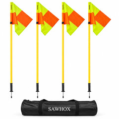 SAWHOX corner flags front view showing kit benefits and clear field marking