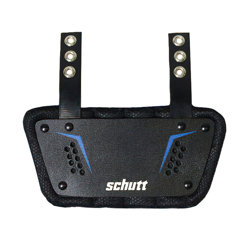 Schutt back plate front view showing secure fit and added rear protection