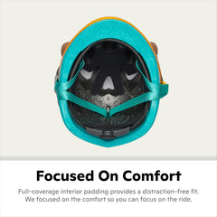 Schwinn helmet on toddler demonstrating 44–50 cm fit and secure coverage