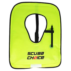 Scuba Choice front view neon yellow vest shows visibility and secure fit