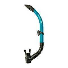 SCUBAPRO Escape front view in turquoise showing whole snorkel and secure clip benefit