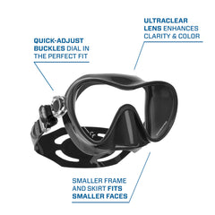 SCUBAPRO Trinidad snorkel in use with splashguard top for easier surface breathing