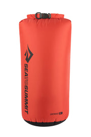 Sea to Summit front view of red 20L dry sack showing compact shape and branding benefit