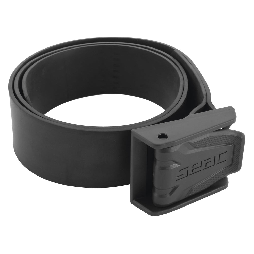 SEAC black weight belt front view showing full strap and buckle for reliable carrying