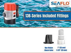SEAFLO dual outlet ports 1 inch and 1 1/8 inch for flexible hose connections