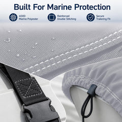 Seamander cover on dock beside a person for size scale, confirms fit