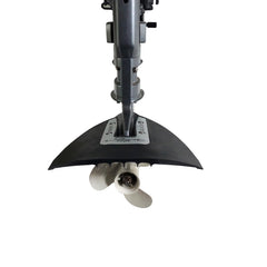 SeaSierra mounted on outboard demonstrating easier planing and trimmed bow