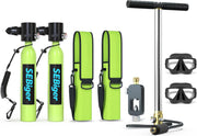SEBiger front packaging showing two mini 0.5L cylinders and included kit for portable diving