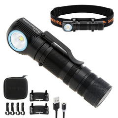 SecurityIng front view of headlamp showing compact design and bright lens, clear visibility advantage